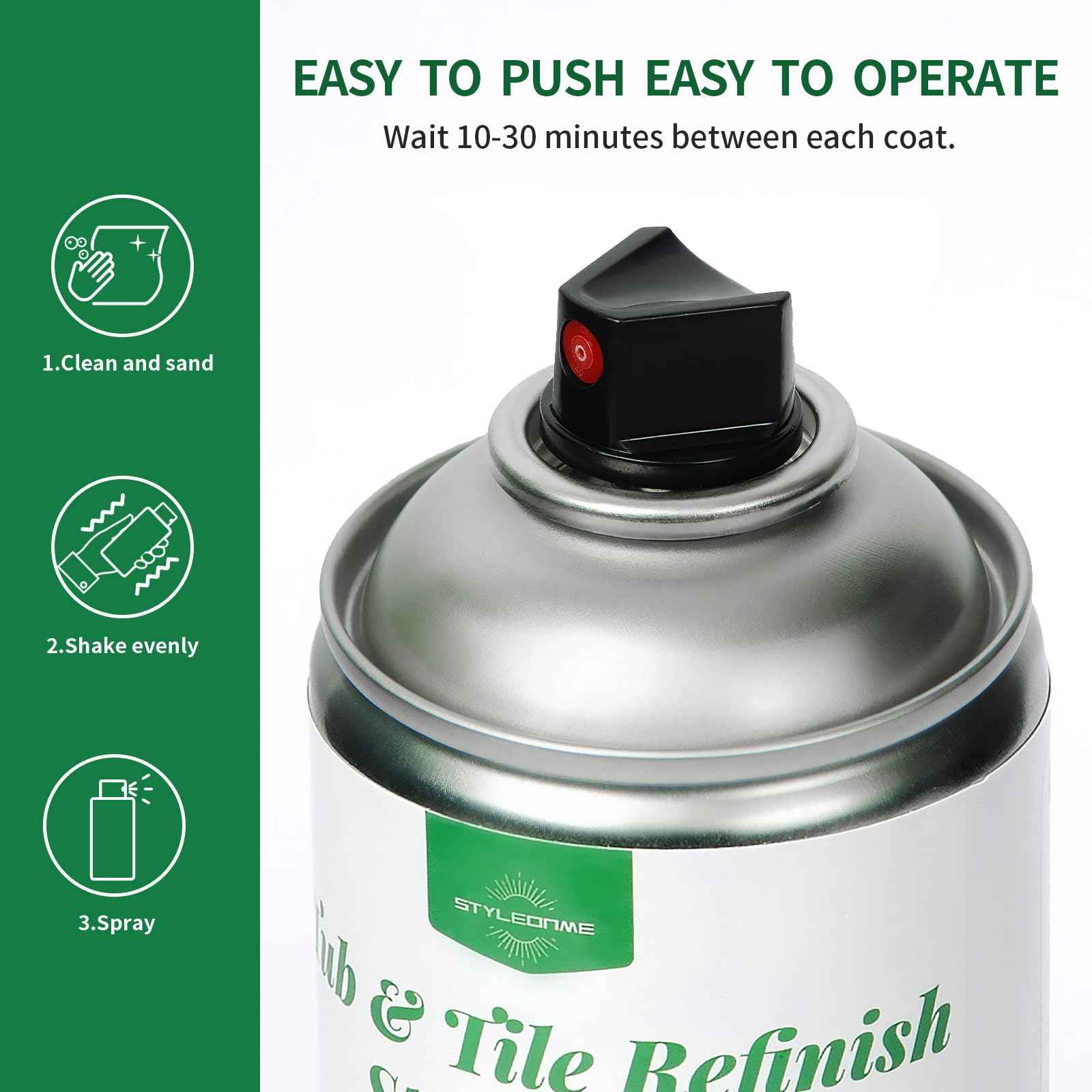 styleonme Tub and Tile Spray Paint Black, 450ml 1 pack, Diy Countertop Paint kit, Suitable for Ceramic, Porcelain, Fiberglass, Bathtub, Tile, Bathroom wall Repair Spray Paints