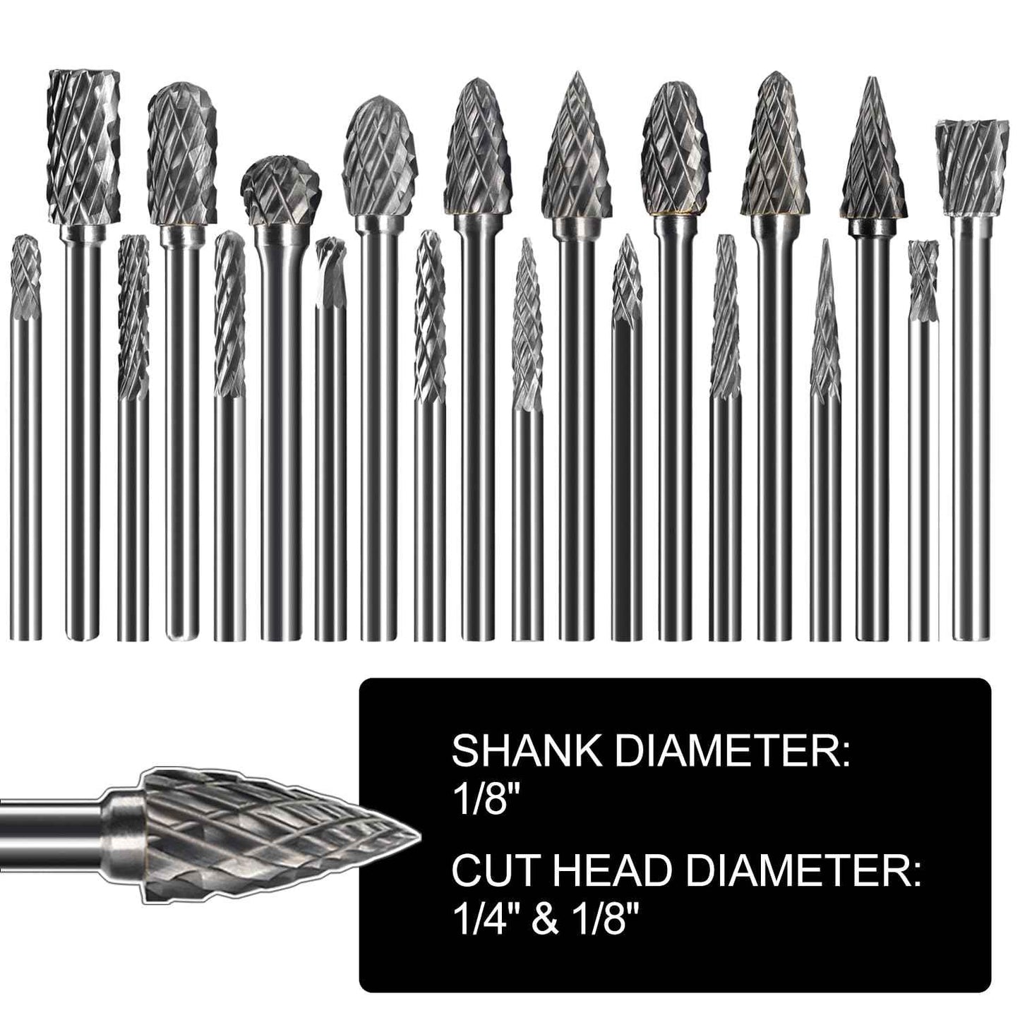 Asieg Tool 20 Pcs Carbide Die Grinder Burrs Bits 1/8" Shank for Dremel Milwaukee Metal Grinding Wood Stone Steel Carving Cutting Engraving Grinder Kit Attachment Rotary Tool Accessories Sets