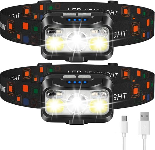 LHKNL Rechargeable Headlamp - Super Bright Motion Sensor LED Flashlight | 2-Pack Waterproof with 8 Modes for Camping, Cycling, Fishing