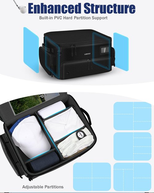 LOINTET Golf Trunk Organizer, Waterproof Car Golf Locker with Separate Ventilated Compartment for 2 Pair Shoes, Golf Storage for Balls, Tees, Cap, Clothes, Gloves, Accessories, Gifts for Men, Women