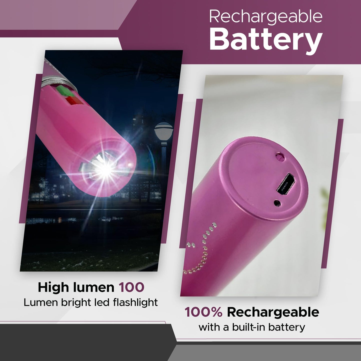FuryUSA Lipstick Stun Gun - Womens Lipstick Stun Gun, Metal Casing Self-Defense, Rechargeable Battery, Max Strength, 120 lumens, Built-in Flashlight, Stylish, Expert-Trusted (Pink)