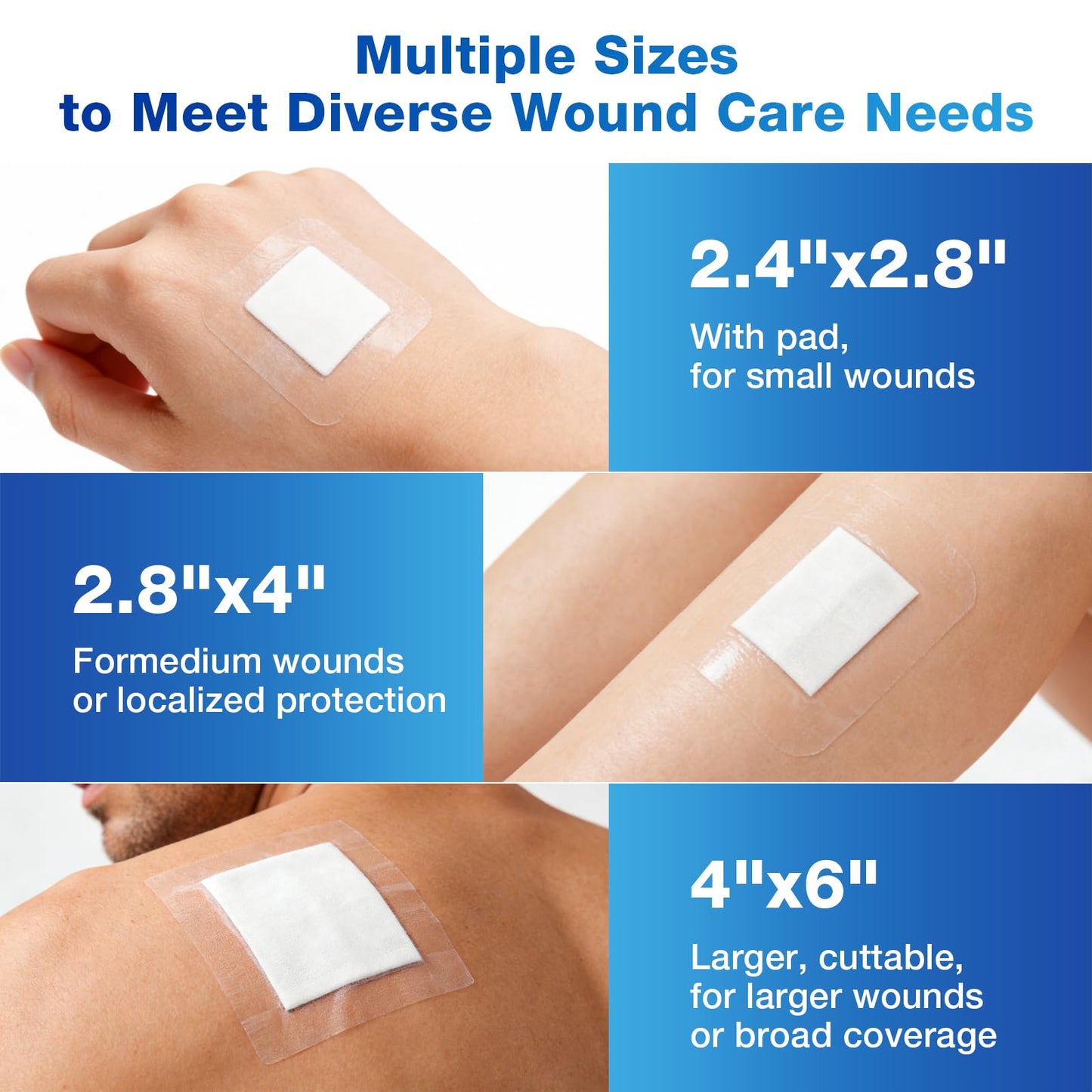 SafeFight Transparent Film Dressing with Absorbent Pad, 2.4" x 2.8", 50 Pack Sterile Transparent Film Dressing Waterproof Bandages for Wound Care, IV Protection, Tattoo Aftercare & Shower Cover