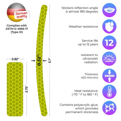 LOOM Reflective Stickers for Bikes Rims | 18pc Brilliant-flurYelGreen | Reflective Tape for Motorcycle Helmet Decals and Bike Reflectors | Hi Vis Bicycle reflectors, Mailbox Stickers