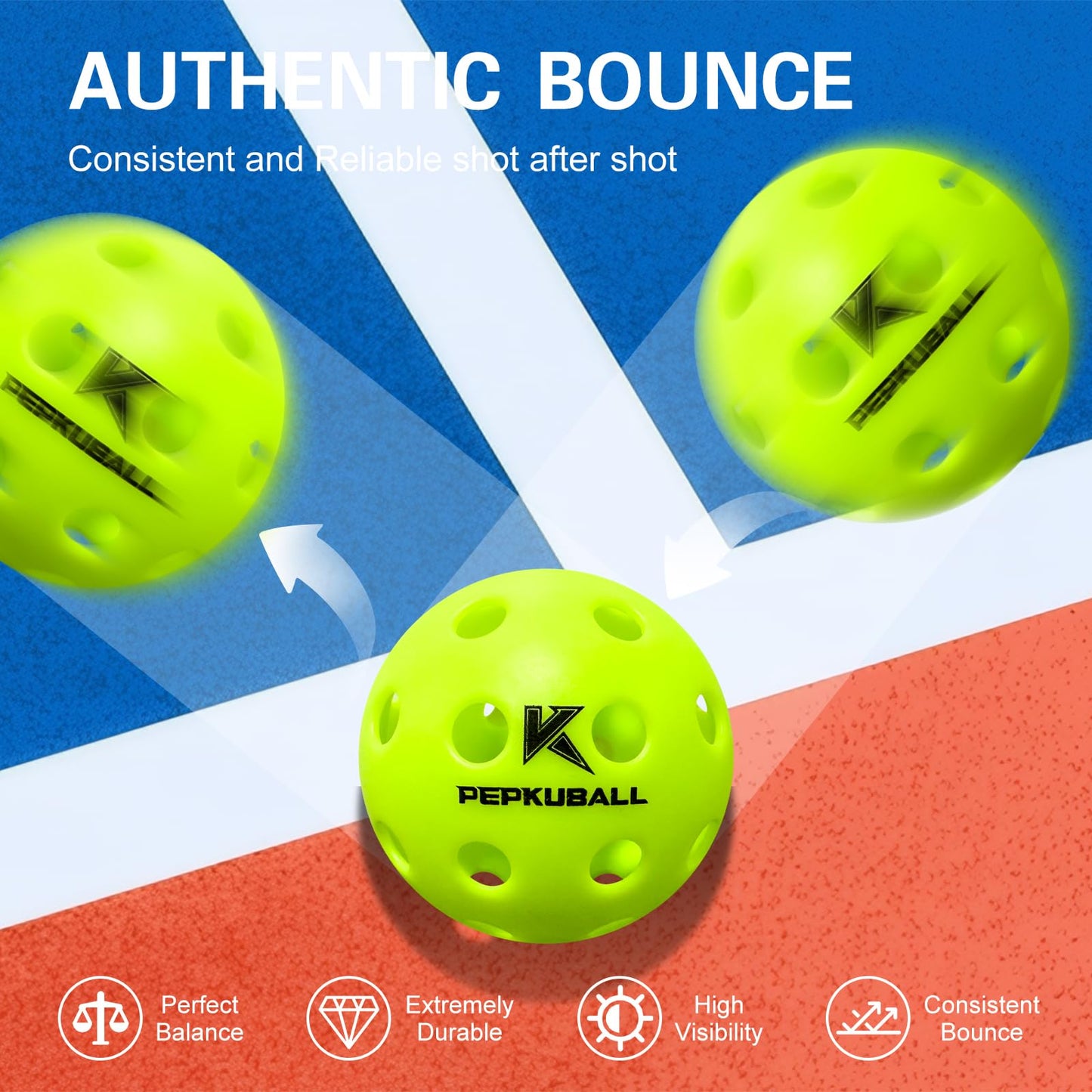 PEPKUBALL 40-Hole Pickleball Balls 12 Pack - Outdoor/Indoor High-Bounce Balls, High Visibility Green, Durable Molded Design for All Skill Levels(x40,12pack)