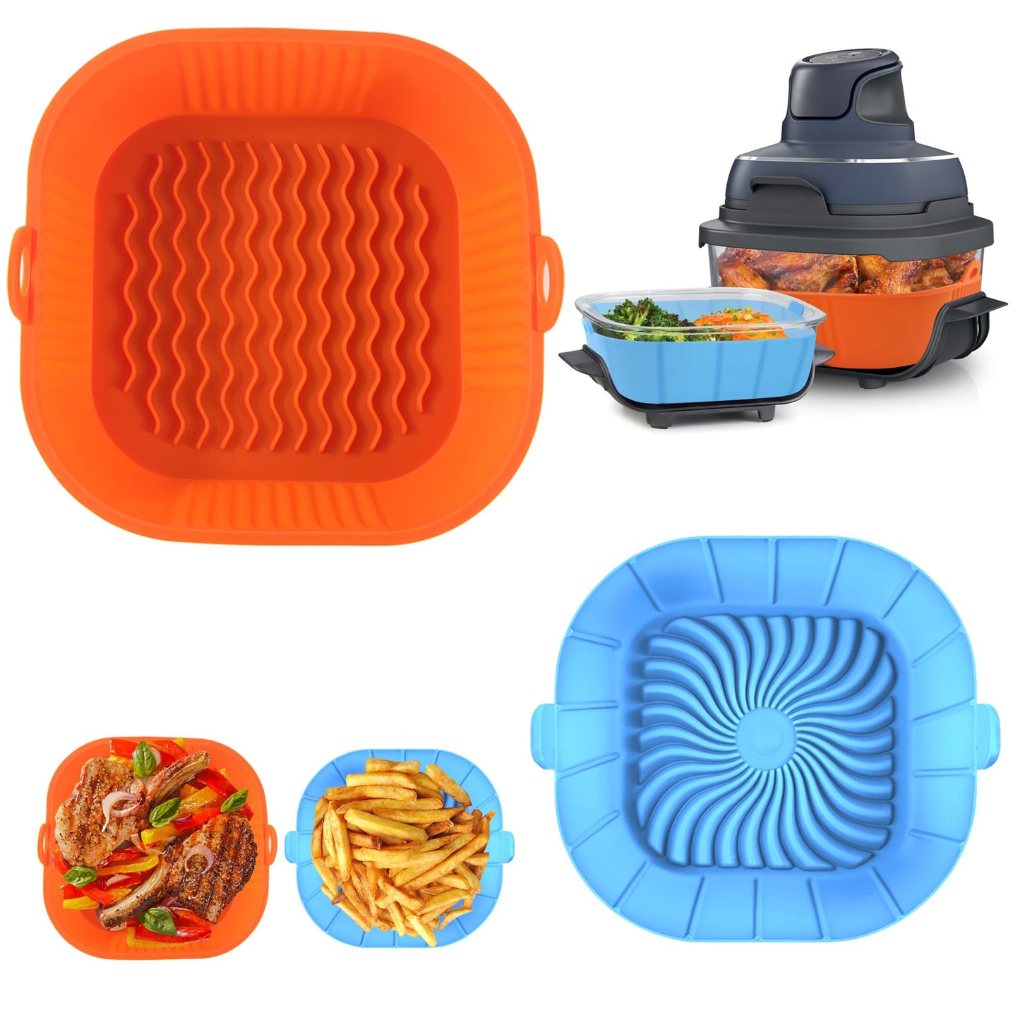 Reusable Air Fryer Liners for Ninja Crispi FN101GY, 2 Pcs Silicon Liners for Ninja Crispi 4-in-1 Portable Glass Air Fryer Cooking System, AirFryer Accessories for 4-qt & 6-cup Container