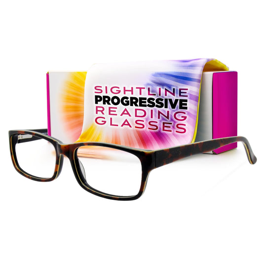 Sightline H101 Progressive Reading Glasses – Comfortable No-Line Multifocal Readers for Men & Women, Acetate Frame – Tortoise, 2.00 Magnification