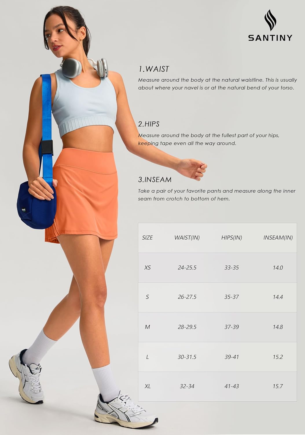 SANTINY 14" Tennis Skirt - Women's Pleated High-Waisted Skort with Built-In Shorts for Golf & Athletics