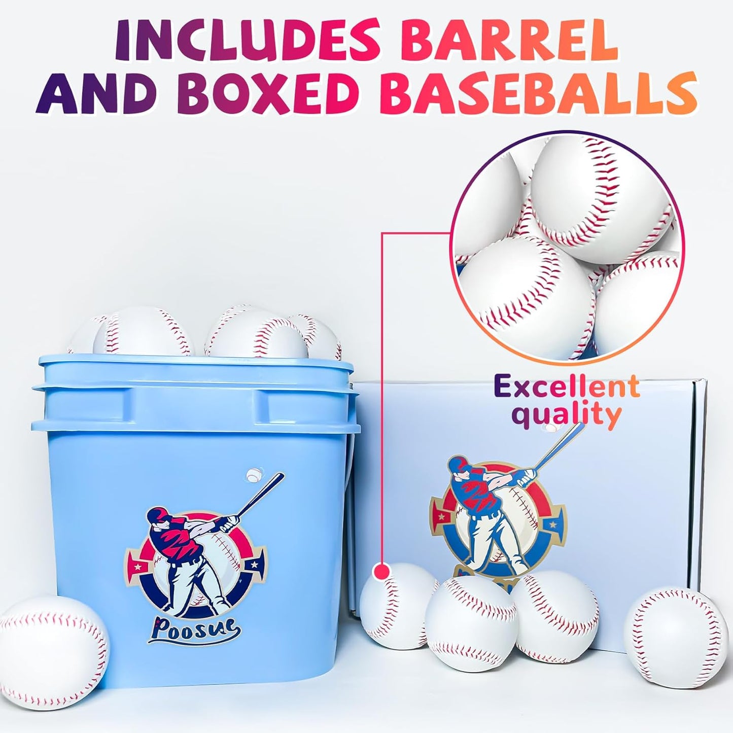 Soft Leather Baseballs by Youth 12U - 24 Count Official Size & Weight for Practice and Games | Durable Bucket with Handle