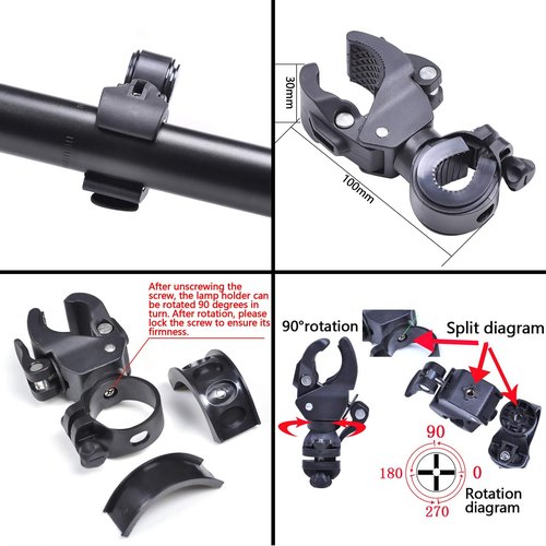 BLLREMIPSUR 2 PCS Bike Flashlight Mount Holder, Universal 360º Rotation Adjustable Bicycle Light Stand, Quick Release Double Buckle Style