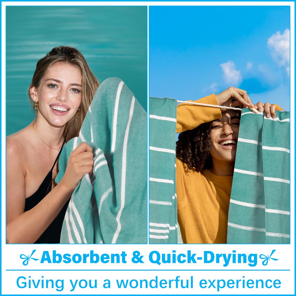 Oversized Turkish Beach Towel Blanket XXL Cotton Sandproof Towels Boho Woven Extra Large Big Sand Free Giant Throw Blankets Huge Quilt XL Picnic Camping Necessities Cloud For Adult Gifts Teal