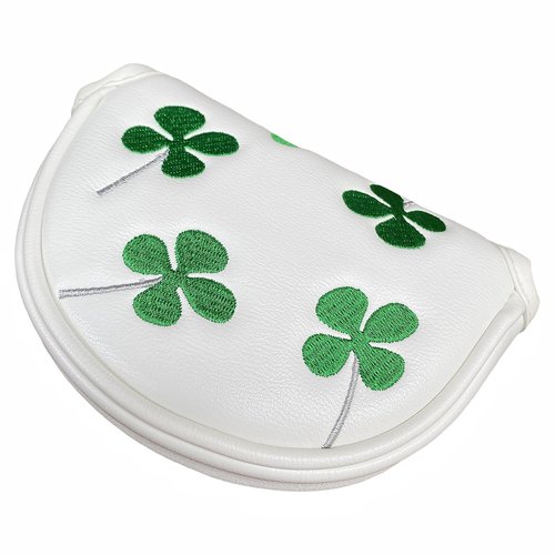 Half Mallet Putter Cover Headcover PU Leather Mid Mallet Putter Cover Magnetic, Clover Golf Putter Covers, Premium White Golf Club Covers for Men or Women