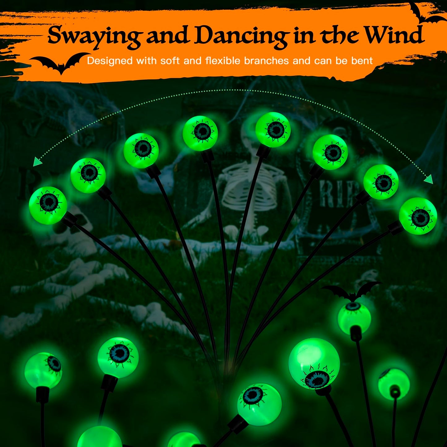 Halloween Decorations Outdoor, Flumy 4 Pack 32LED Solar Eyeball Lights, Scary Decor Lights Waterproof, for Backyard Landscape Lawn Solar Lightning, Garden Pathway Halloween Party Yard Patio