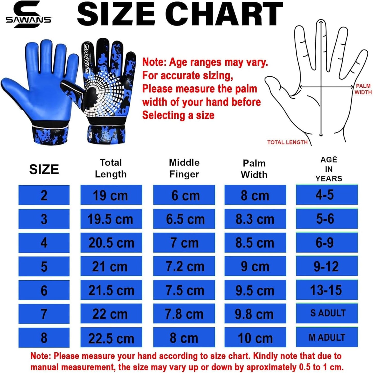 SAWANS Football Goalkeeper Gloves - Strong Grip Palms & Wrist Support for Kids & Adults | Anti-Slip Design