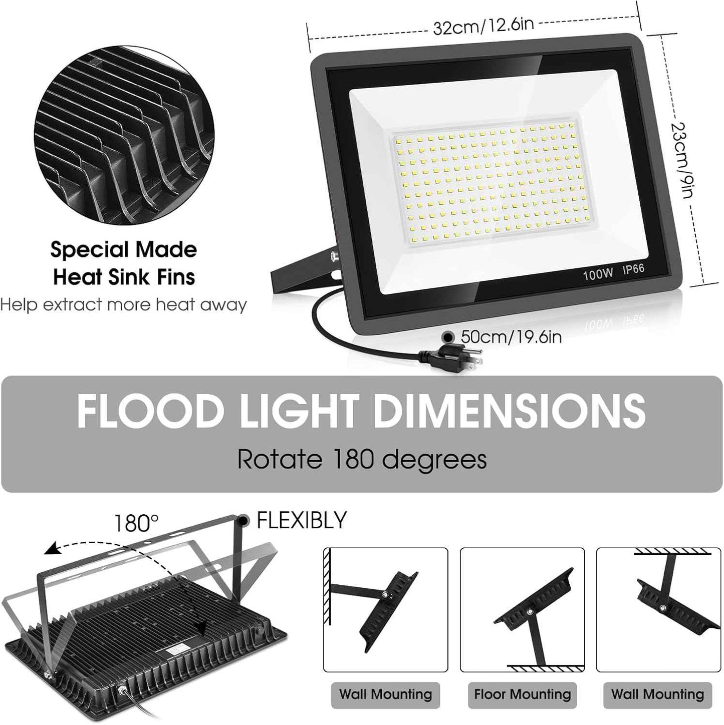 300W LED Flood Light - 2000W Equivalent, 5000K Daylight, 43500LM Waterproof Commercial Lighting for Sports Fields & Stadiums