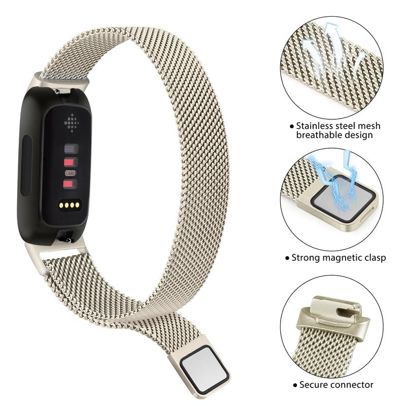Oumida Mesh Metal Band Compatible with Fitbit Inspire 3 Band, Stainless Steel Adjustable Loop Strap Women Men Replacement Bands for Inspire 3 Health &-Fitness-Tracker, Champagne Gold+Silver