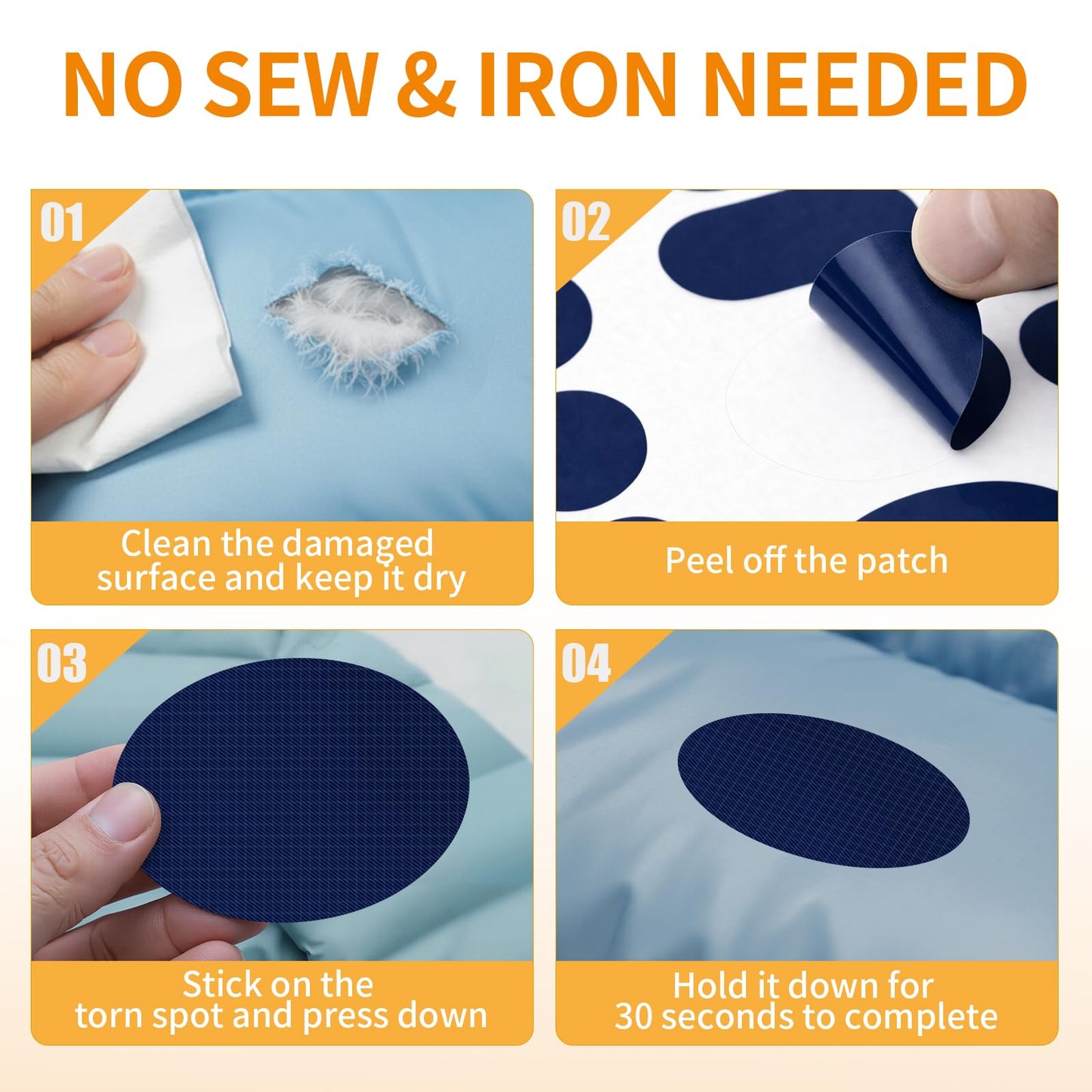 Skystuff Self-Adhesive Fabric Repair Patches, 51pcs Nylon Tent Repair Kit, Waterproof Heavy Duty Tape for Down Jacket, Sleeping Bag, Clothes, Instant Fix for Outdoor Gear, Dark Blue