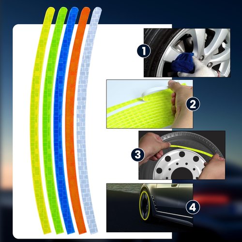40 Pcs Reflective Wheel Rims Strip Sticker, Car Wheel Decorative Stripe Stickers, Night Safety Warning Stickers, Reflective Decoration Strips for Car Motorcycle Bicycles