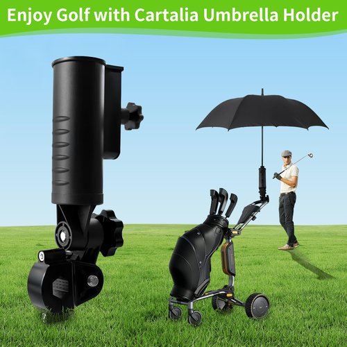 Cartalia Heavy Duty Golf Push Cart Umbrella Holder, Upgraded Aluminium Alloy Base Ultra Windproof, Universal Umbrella Stand for Electric Lawn Mower, Stroller, Wheelchair, Mobility Scooter, Beach Chair