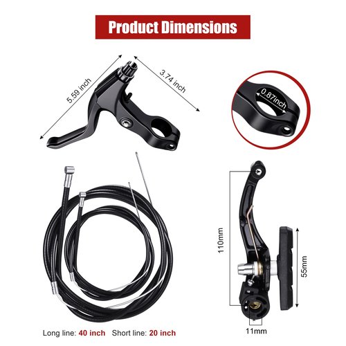 Complete Bike Brake Set, Black Front and Rear Bike MTB Hybrid Brake Inner and Outer Cables and Lever Kit Includes Callipers Levers Cables Black