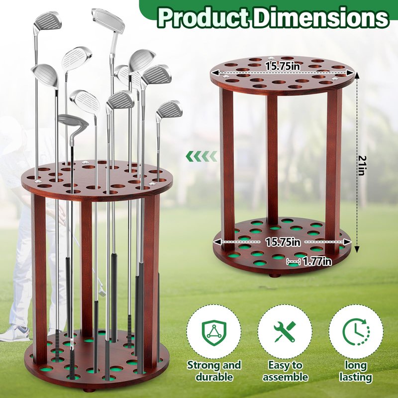 Wonderjune Wooden Golf Club Display Rack Pool Stick Holder Putter Stand for 22 Multiple Golf Club Organizer for Home Office(Walnut,Innovation)