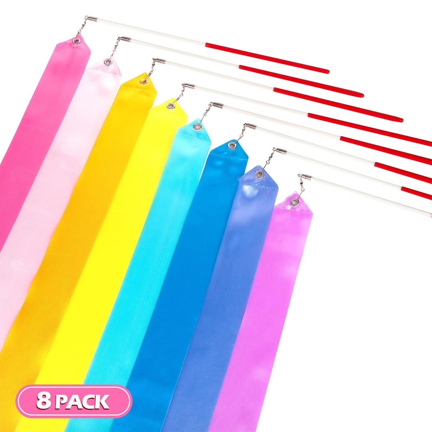 HiUnicorn Rainbow Party Favors Dance Ribbons for Kids Carnival Gymnastics Birthday Party Decoration Supplies, Ribbon Baton Twirling Sticks Silks Streamers Wands for Girls
