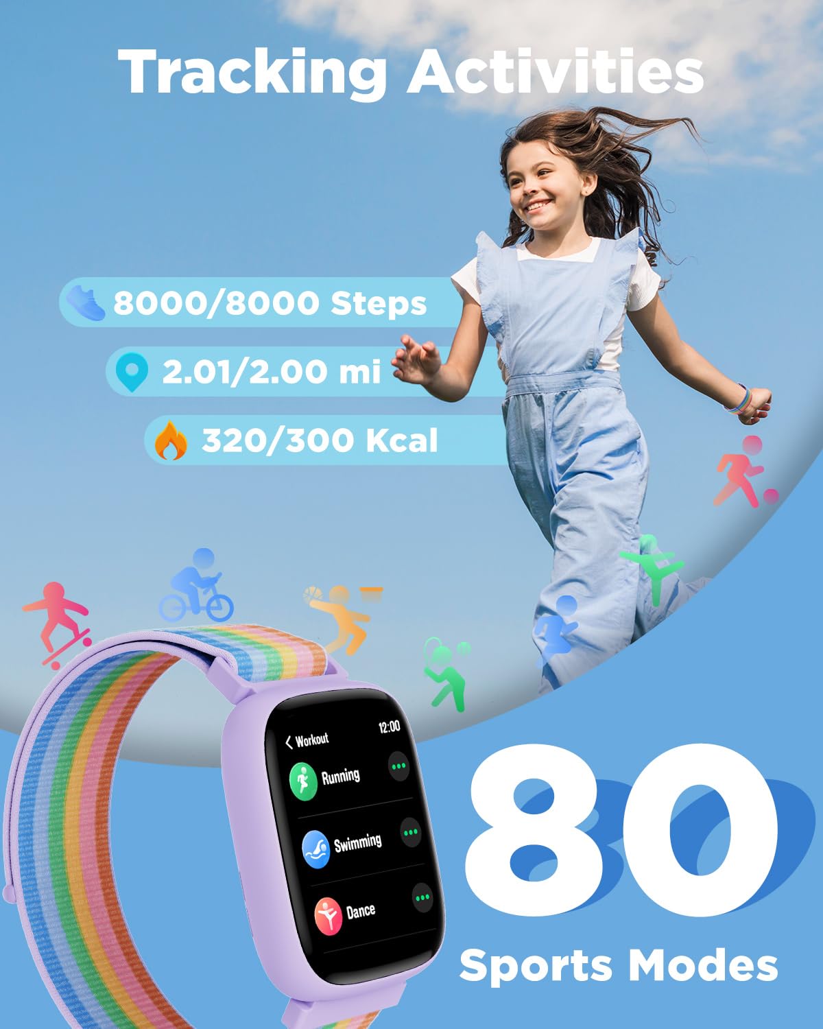 BIGGERFIVE Smart Watch for Kids, 1.8" Fitness Tracker Watch with Pedometer