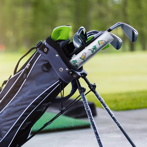 FINGER TEN Golf Alignment Stick Headcover Rods Cover Holder Case Leather 14''× 2'' in USA Black White Green Hold at Least 2 Sticks (Palm Tree Beer)