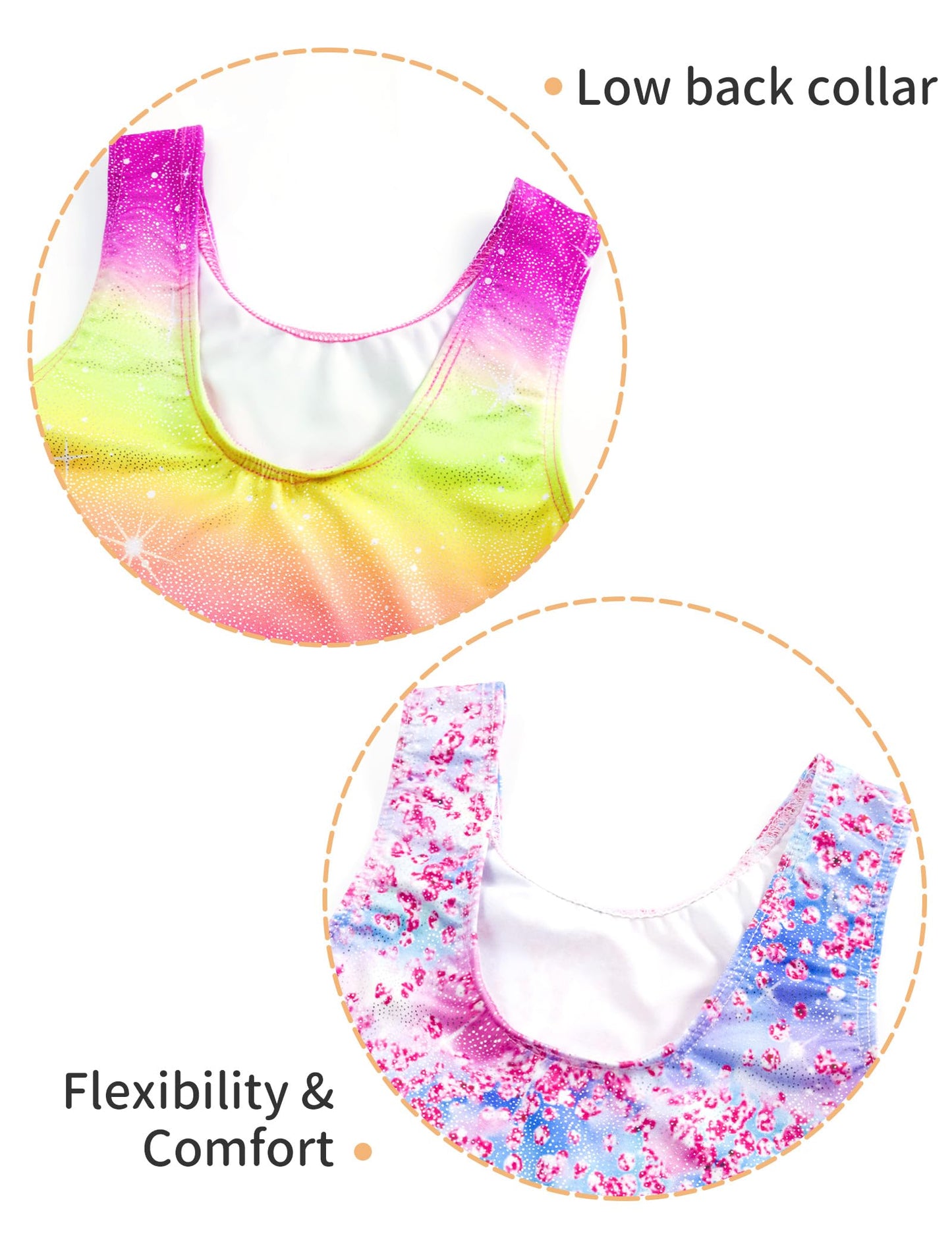 Nokecina Leotard for Girls Gymnastics Size 2t 3t Pink Stars Tumbling Bodysuits Rainbow Stripes Biketard 2 Pack Sparkly Unitards