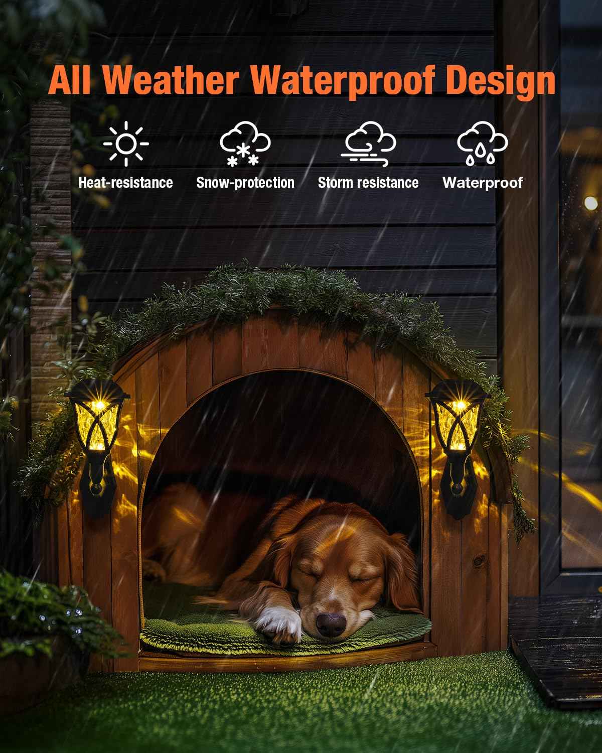 TISEJOY Solar Wall Lantern Dog House Lights, Waterproof Solar Powered Decorative Lights for Pet House, Fence, Garden, Shed and Backyard (2 Pack)