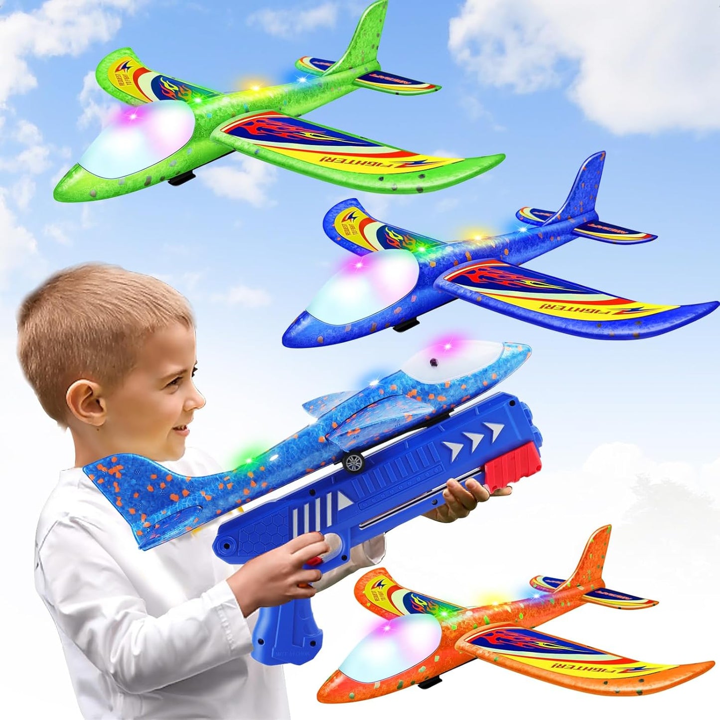 Wesfuner Foam Airplane Launcher Toys - 3 Pack Glider Planes with 2 Flight Modes | Perfect Outdoor Gift for Kids Ages 3-12