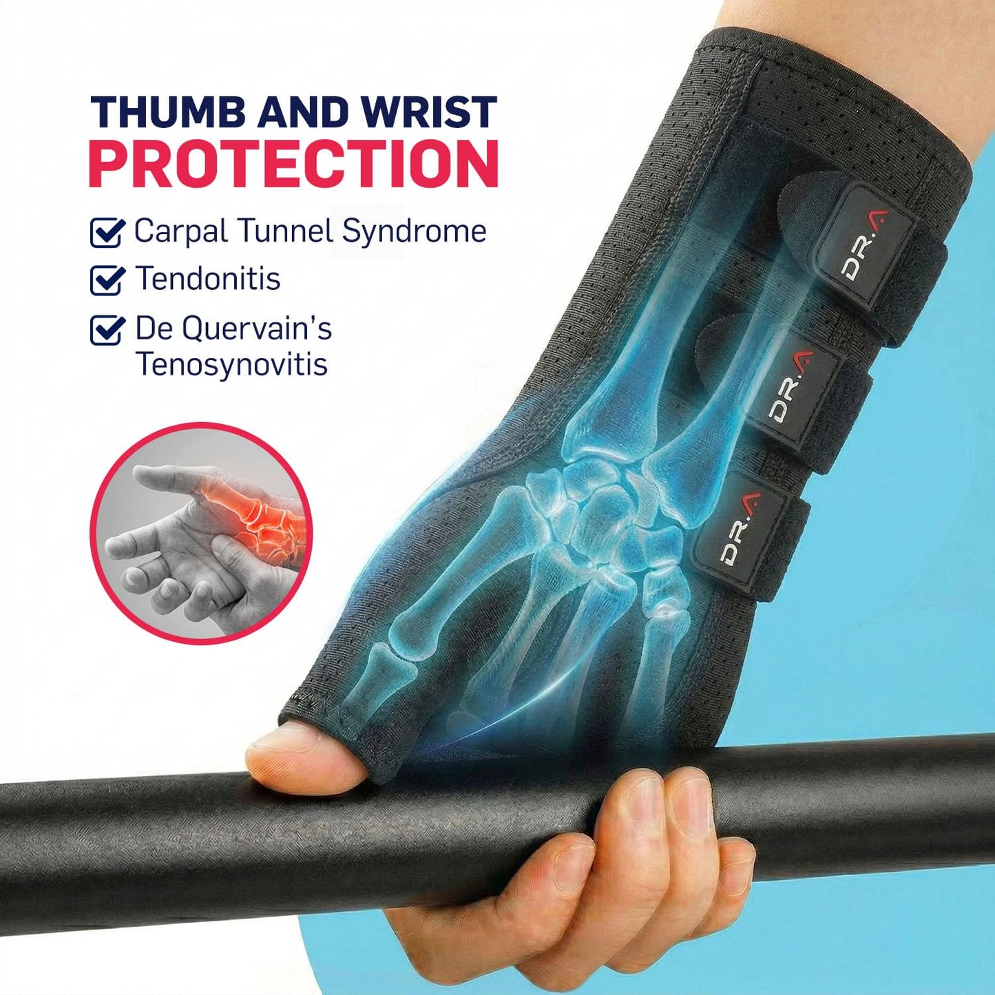 Doctor Developed Carpal Tunnel Wrist Brace Night Support, Thumb Spica Splint Right Hand for De Quervains Tenosynovitis, Tendonitis, Wrist Brace With Thumb Support-Small/Medium-Women & Men, Black