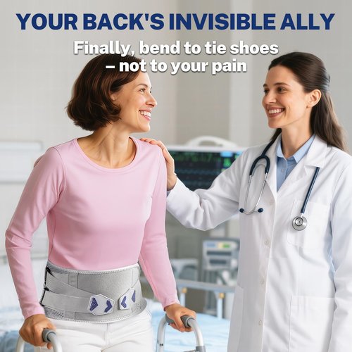Fitomo Back Brace for Women Men, Slim Fit & Lightweight, Wear Under Clothes, Reinforced 3D Lumbar Support Pad, for Lower Back Pain Relief, Sciatica, Posture, Lifting, Size L