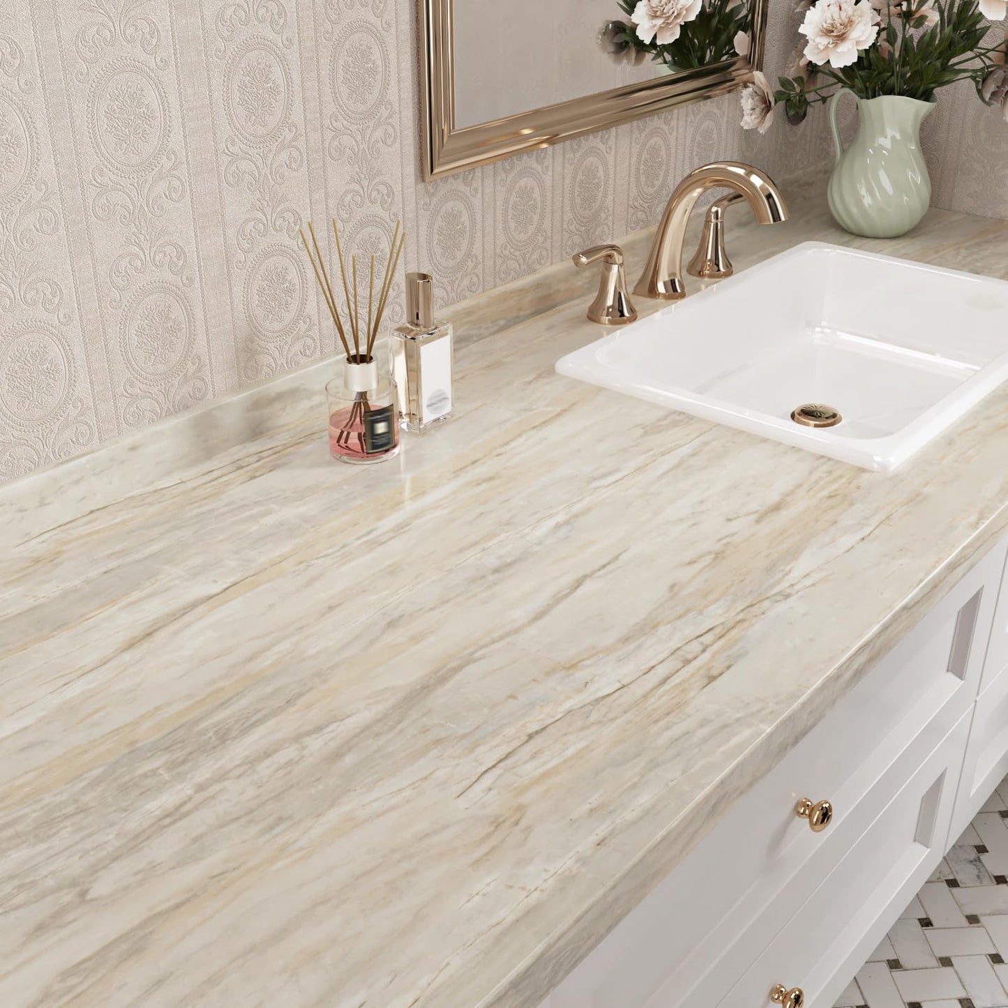 Wallercity Light Wood Oak Contact Paper for Counter Tops Beige Wood Grain Self Adhesive Wallpaper for Bathroom Peel and Stick Countertops Vinyl Wrap Kitchen Wall Paper for Cabinets Table 15.8''x78.7''