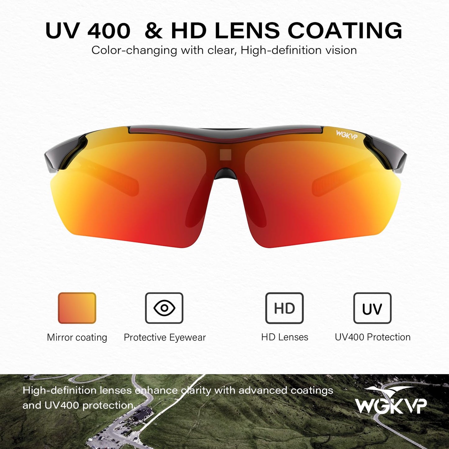 WGKVP Polarized Cycling Glasses for Men Women Sports Sunglasses Baseball Glasses Golf Running Driving Fishing (Black Red)