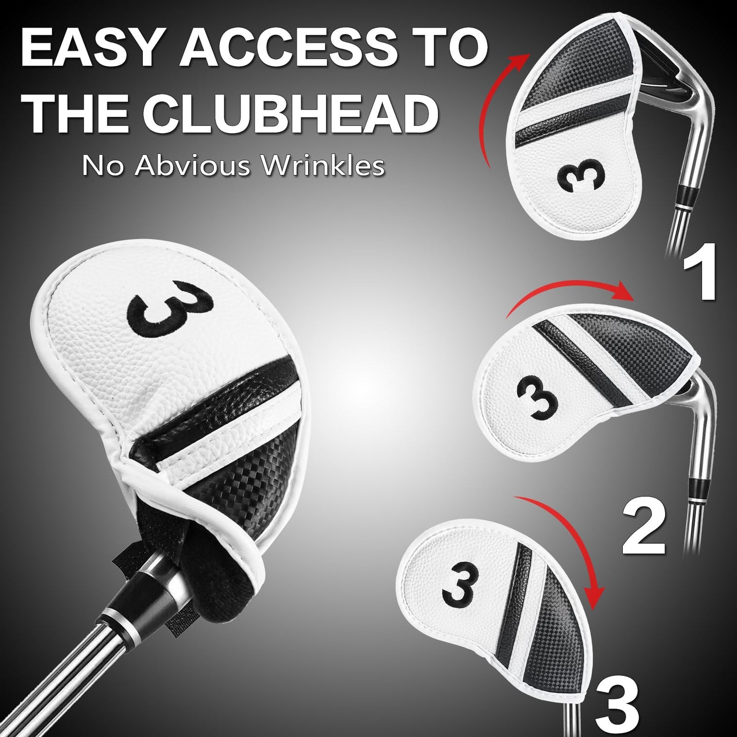 Amy Sport Golf Iron Head Covers Value 12 Pcs Set Thick Synthetic Leather, Protection Weatherproof Club Headcover Fit Universal Main Iron Wedge Golf Clubs for Men Women (White)