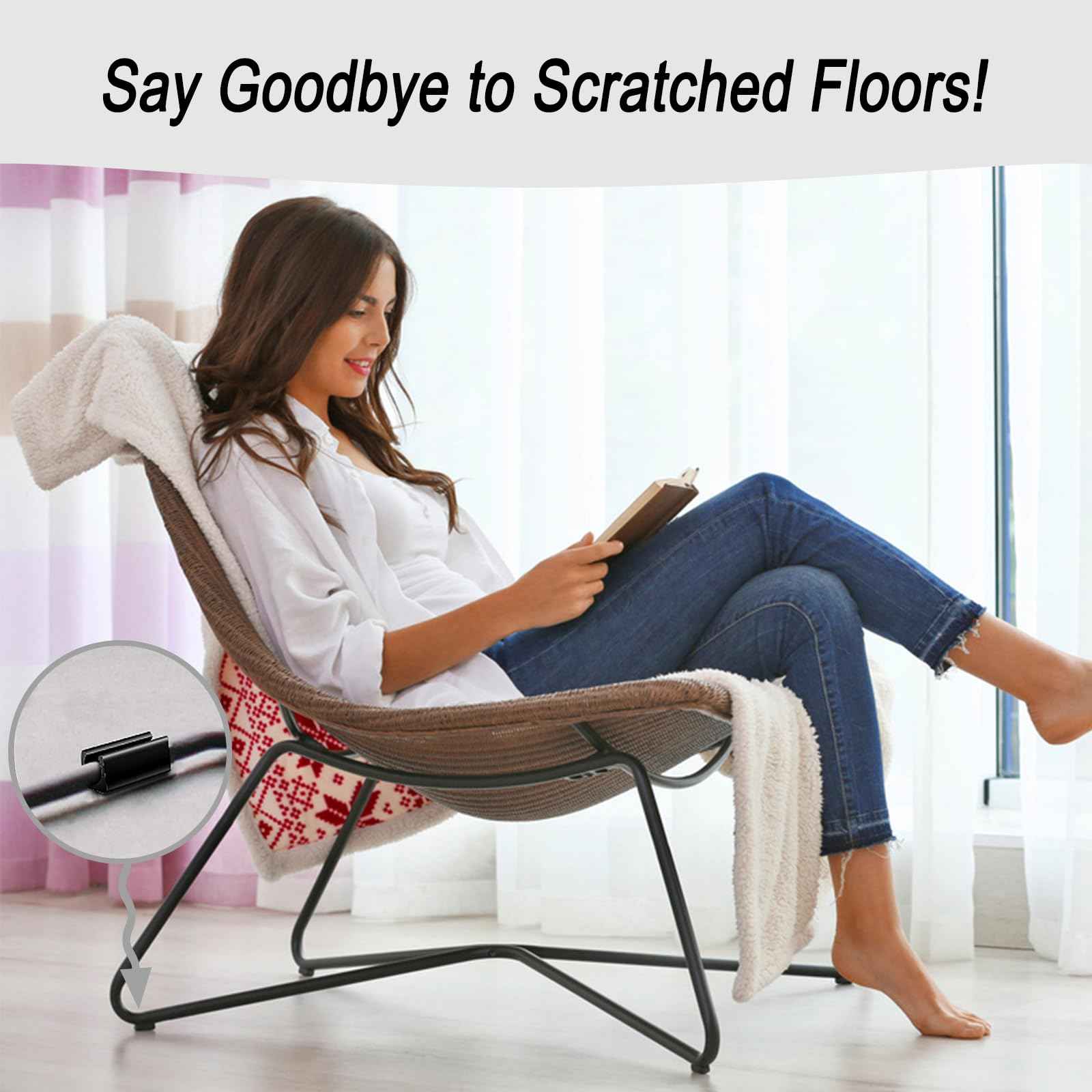 Rectangle U Shaped Chair Leg Tips Cap with Felt Pads,Furniture Feet Protector Slide Smoothly Glides,Protect Hardwood Floor No Scratches No Noise,Fit 16mm(5/8inch) Diameter Tubular Legs (Black 32PCS)