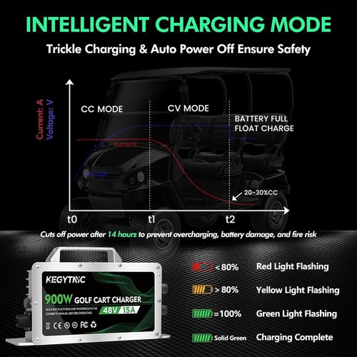 15 AMP 48 Volt Golf Cart Charger for Yamaha G19-G22 with 2-Pin Plug, 20% Faster & Safer, 900W 48V Golf Cart Battery Charger for Lead Acid Battery, Auto Power-Off Protection, IP67 Waterproof & Portable