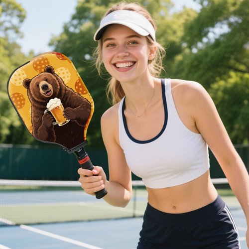 CUTHOLLOW 2PCS Bear Pickleball Paddle Cover with Rope & Zipper, 7.87"x11.81" Neoprene Scratch-proof & Machine Washable Racket Protective Sleeve, Compatible with USAPA Standard & Elongated Paddles