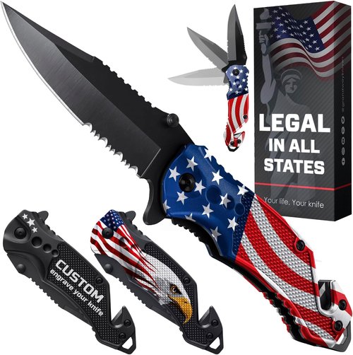 Good Worker Legal Pocket Knife - 2.95” Serrated Blade, Glass Breaker & Seat Belt Cutter | EDC Folding Tool for Camping & Hiking