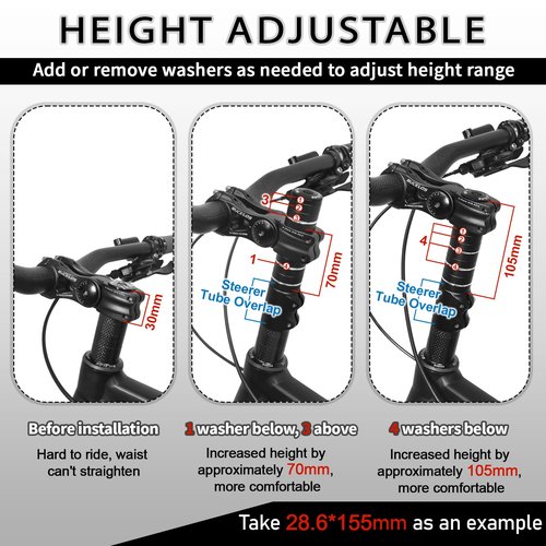 BUCKLOS Bike Stem Riser Extender MTB, 1-1/8" 28.6mm Bike Fork Stem, Handlebar Stem Aluminum Adapter for Mountain Bike, Road Bike, MTB, BMX