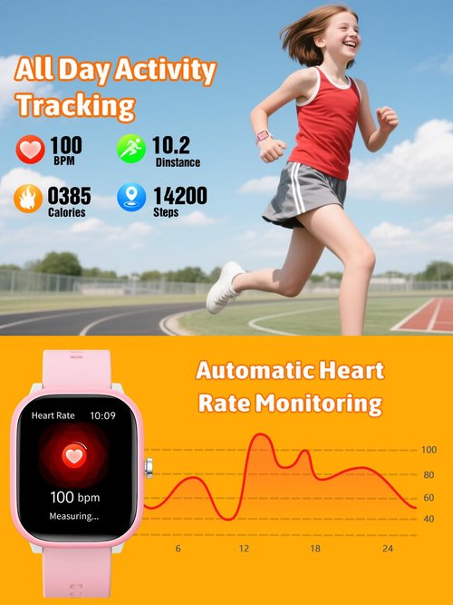 Roffnet Kids Smart Watch for Boys Girls, Fitness Tracker with Heart Rate Sleep Monitor, 1.83" Touchscreen with 12 Puzzle Games, Waterproof Activity Tracker Pedometer for Android iPhone (Black)