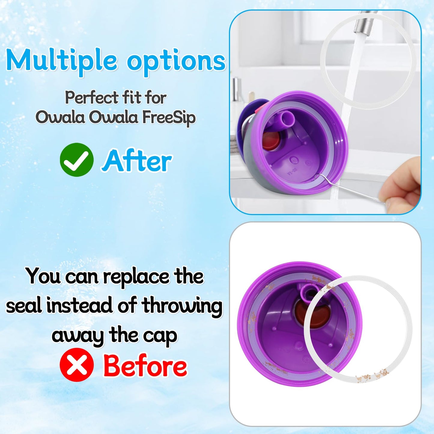 BMSQOFD 4pcs Replacement Seal O Ring Silicone Gasket Compatible with Owala FreeSip 16/24/25/32/40 oz,Water Bottle Lid Insert Piece Rubber Seal Parts for Owala Kids 12 15oz Tumbler Accessories(Clear)