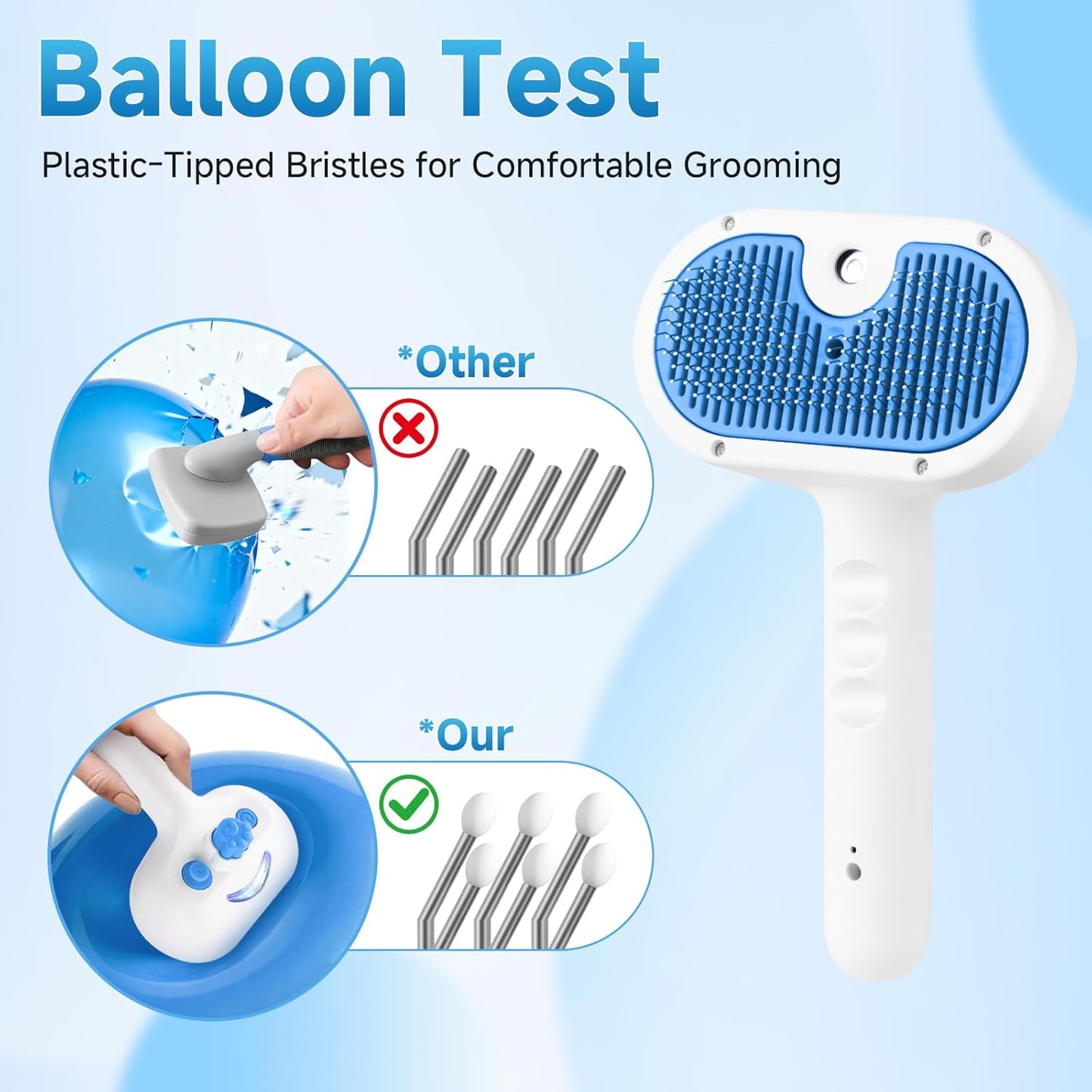 Skiennix Pet Steam Brush - 3-in-1 Grooming Tool for Dogs & Cats - Self-Cleaning Mist Comb, Blue