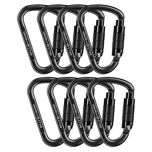 Auto Locking Carabiner Heavy Duty Carabiner 25kN Climbing Carabiner Climbing Equipment Safety Carabiners for Rappelling, Hammocks, Rescue, Dog Leash, Swing (All Black-8PCS)
