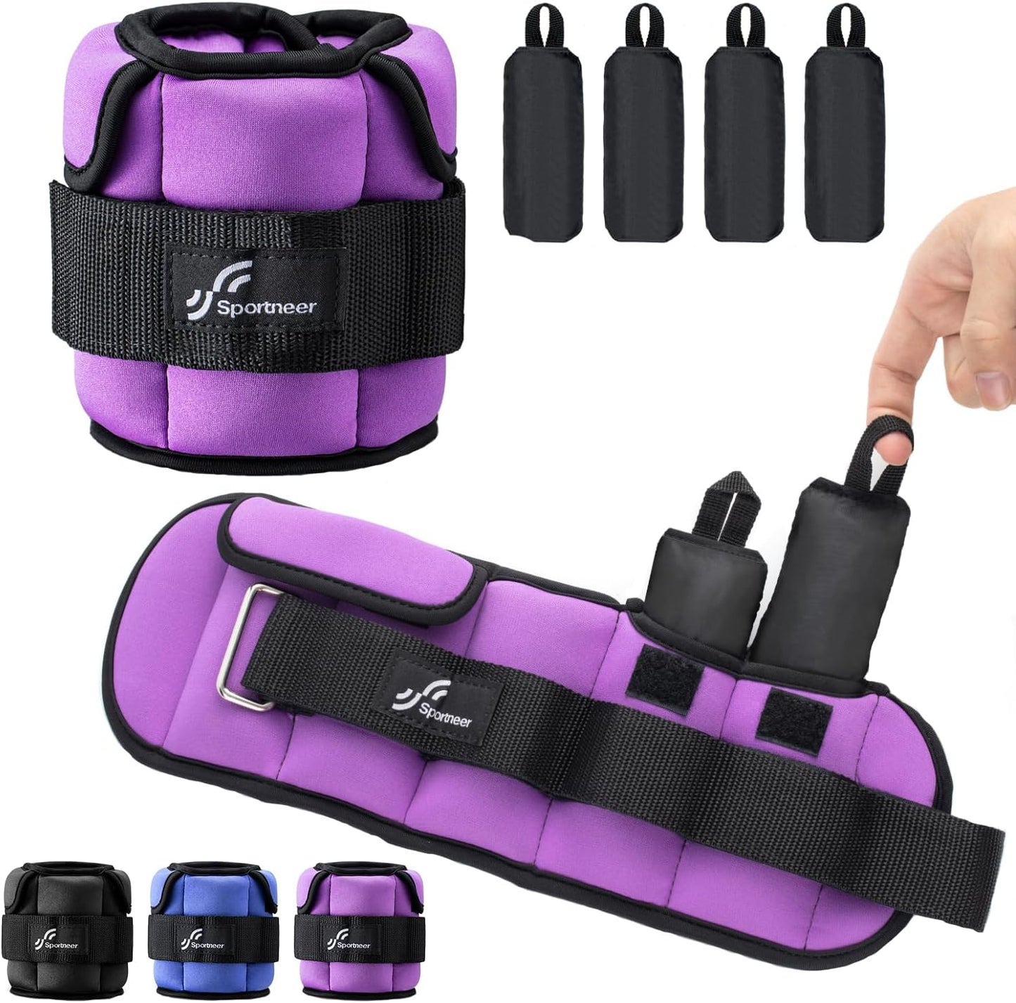 Sportneer Adjustable Ankle and Wrist Weights - Comfortable Fit for Walking, Running | 1-7 lbs / 1-10 lbs Set