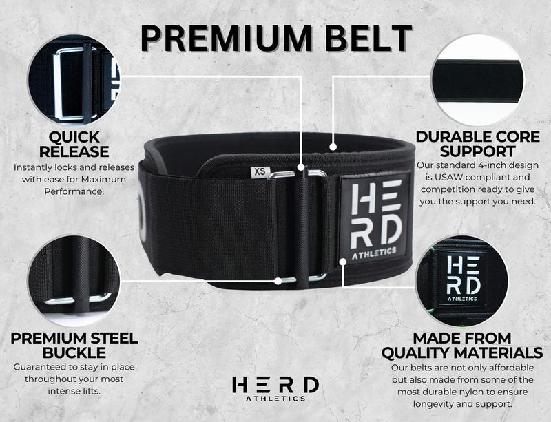 Herd Athletics Weightlifting Belt, Workout Belt for Bodybuilding, Powerlifting, Olympic Lifting, Cross Training | Ideal for Squats, Deadlifts, and Barbell Exercises with Metal Buckle | Exceptional Back and Core Support (Black, X-Small)