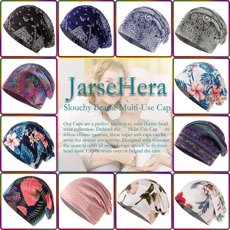JarseHera Womens Slouchy Beanie Soft Chemo Caps Breathable Cancer Headwear Hats Turban