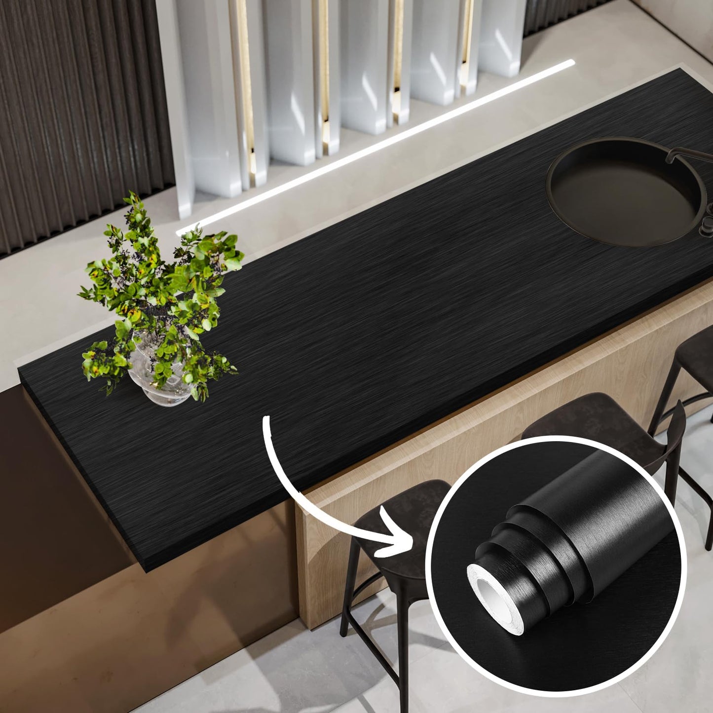 Abyssaly Refrigerator Wrap Peel and Stick Wallpaper Black Metallic Stainless Steel Brushed Contact Paper for Appliances Thick Heat Resistant Fridge Wrap for Microwave Oven 15.7" X 78.2"