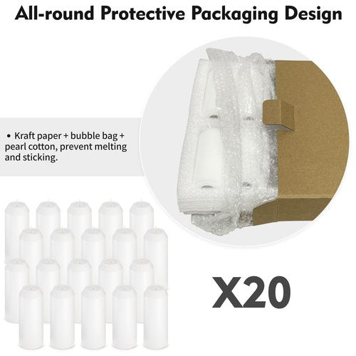 20Pack 15H+ Emergency Candles Long Burning Survival [18H+ Inside Candle Lanterns], 3“ Unscented White Pillar Candle, Survival Candles for Power Outage, Camping, Hurricane