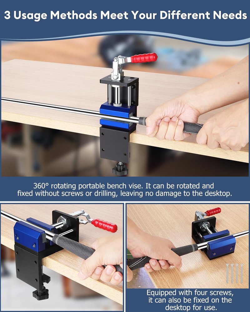Hutigertech 3-in-1 Golf Shaft Clamp,Aluminum Golf Club Regripping Kit,360° Swivel Portable Table Vise with Anti-Slip Design & Shaft Protection for Grip Replacement (A-Golf Shaft Clamp)